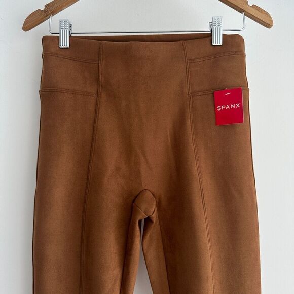 SPANX Faux Suede Leggings Womens Medium High Waist Slimming Pull On Rich Caramel - Picture 6 of 12